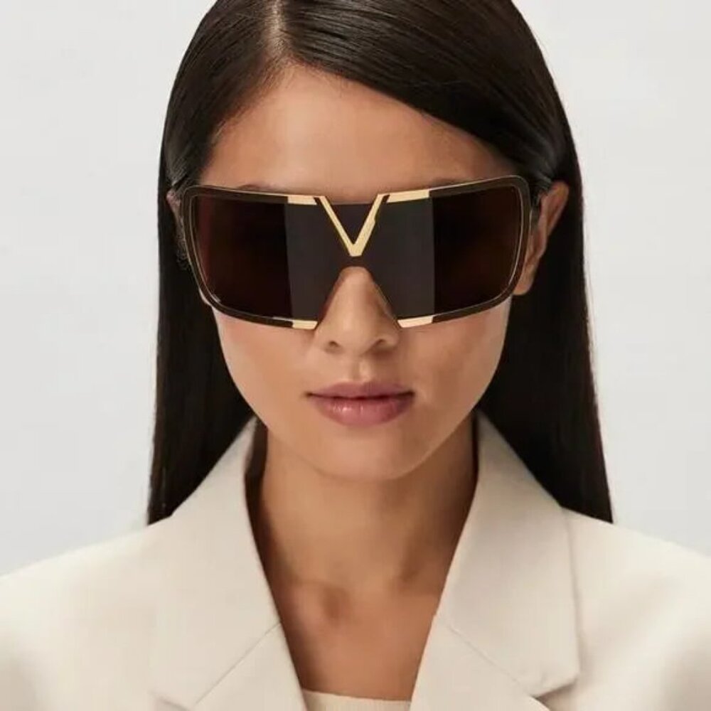 NEW VALENTINO V-ROMASK GOLD BROWN SHIELD SUNGLASSES VALENTINO VLS-120B